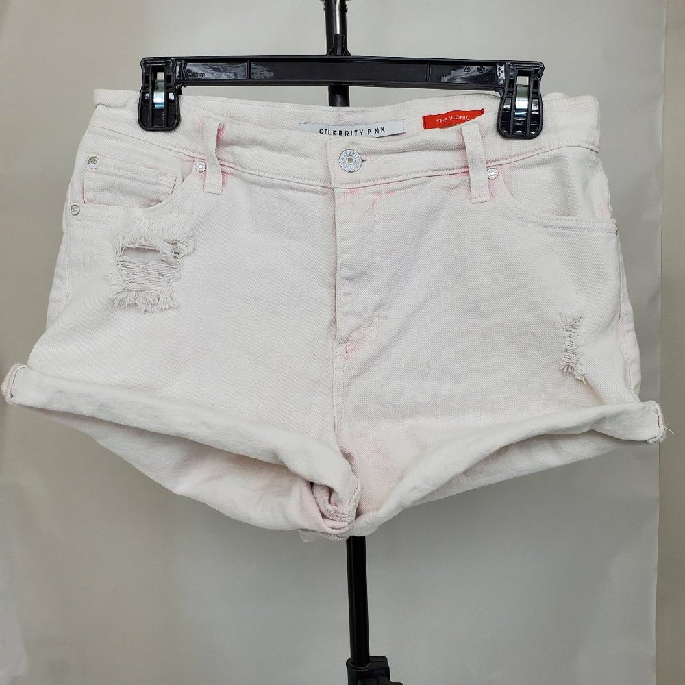 Celebrity Pink The Iconic Ladies Distressed Shorts Foam Pink 9/29 cj31201tm
